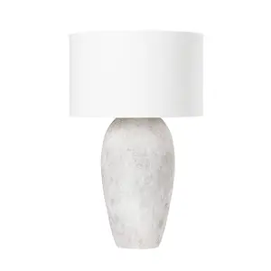 Zeke 34-Inch Weathered Grey Ceramic Table Lamp with Off-White Linen Drum Shade