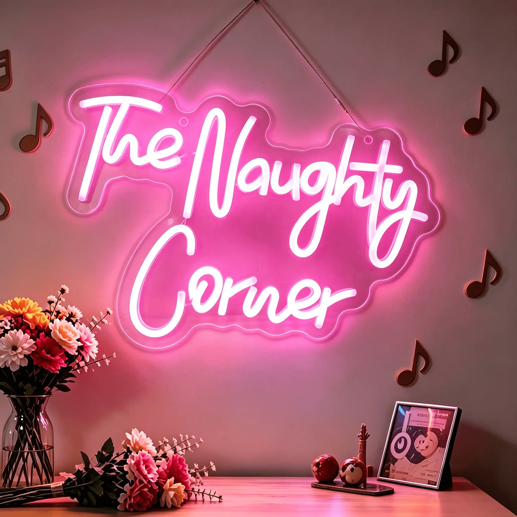 Naughty corner neon sign wall decoration, pink purple LED sign room party office business bar sign man cave decoration, USB powered