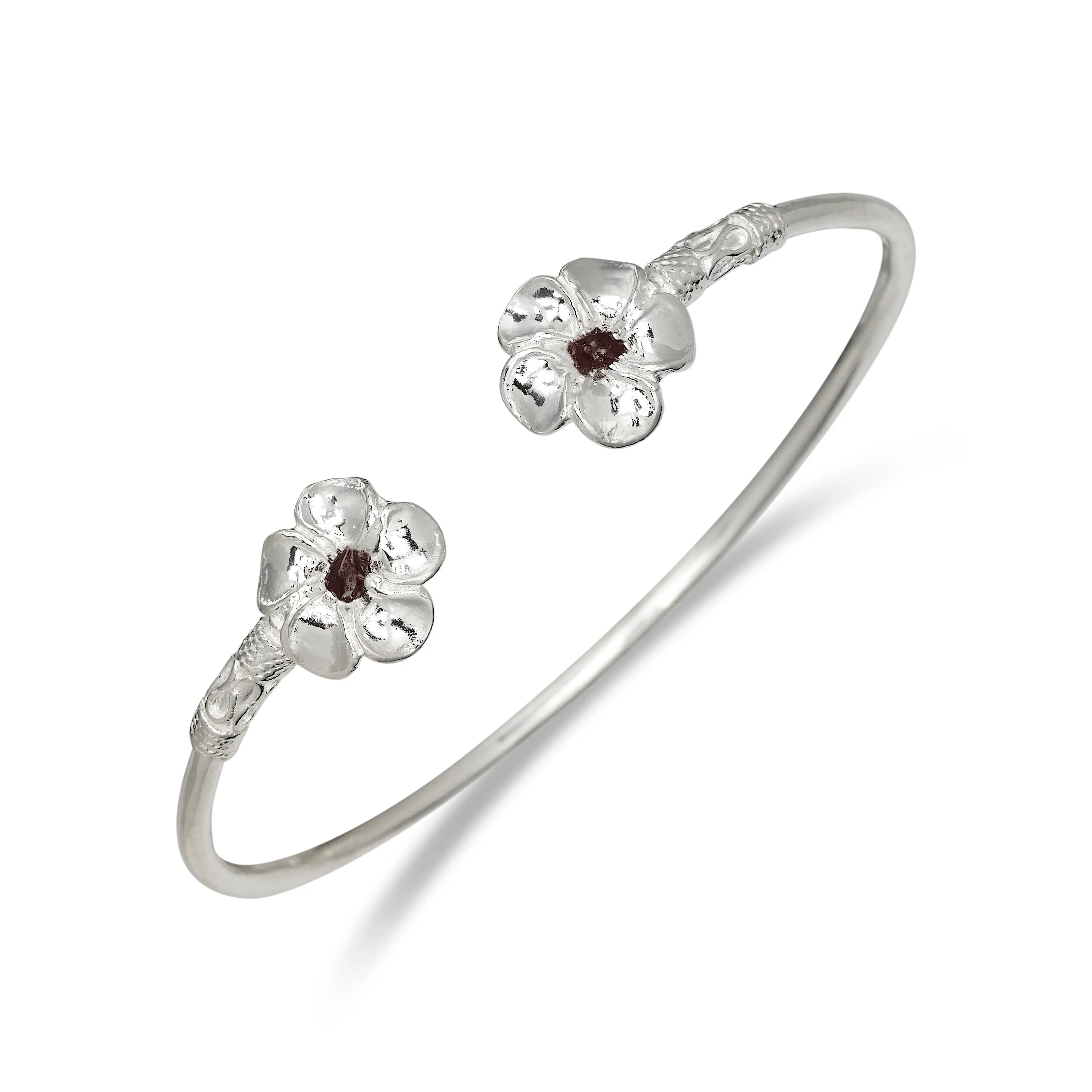 Better Jewelry .925 Sterling Silver Flower West Indian Bangle with Enamel Dots for Adults, 1 Piece, Bangles, Floral Motif