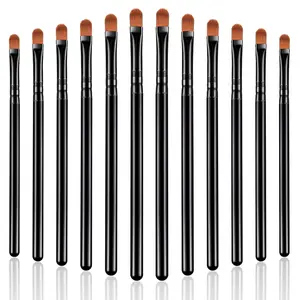 12 Pieces Small Concealer Brush Flat Lip Concealer Brush Under Eye Synthetic Fiber Makeup Eyebrow Outline Foundation for Concealing Blending Setting Buffing Makeup(Black)