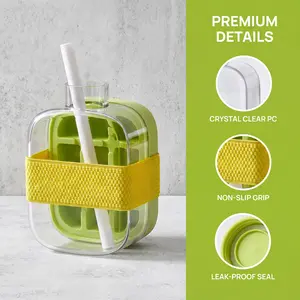 2 In 1 Ice Cube Mold Water Bottle With Strap & Straw, Portable Cold Drink Cup, 2 Sizes For Outdoor Travel