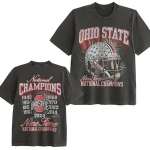 Vintage Ohio State Football T-Shirt, Retro Nine Time National Champions Helmet Graphic Print Soft Cotton Tee, Unisex Fit for Men & Women, Perfect Gift for College Football Fans