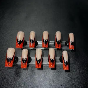 Halloween Orange Reflective Bat French Tip Gel Press on Nails
