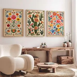 Vintage Set of 3 Mexican Posters, Mexican Prints, Mexican Decor, Traditional Latin Decor, Floral Print, Botanical Wall Art, Tropical Print