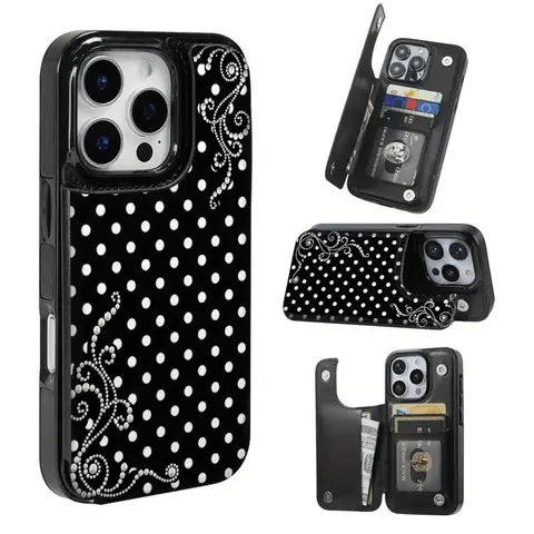 TPU Smartphone Casing with Card Slot - UV-Print Pearl Polka Dot, Handmade Shockproof Protective Accessory for iPhone 17/16/15/14/13/12 & Samsung S25/24/23/22 FE Cellphone