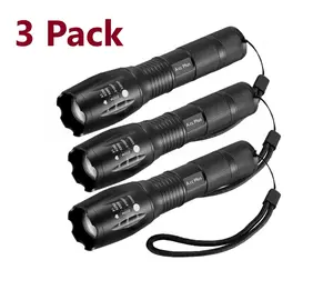 3 x Tactical 18650 Flashlight High Powered 5Modes Zoomable Aluminum Construction for Tactical Use