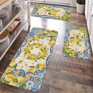 JIT 1/2/3 pcs of fringed Bohemian and lemon patchwork carpet, suitable for various decoration purposes. Kitchen carpet set, fringed washable bedside soft carpet, suitable for use in kitchens, bedrooms, etc.