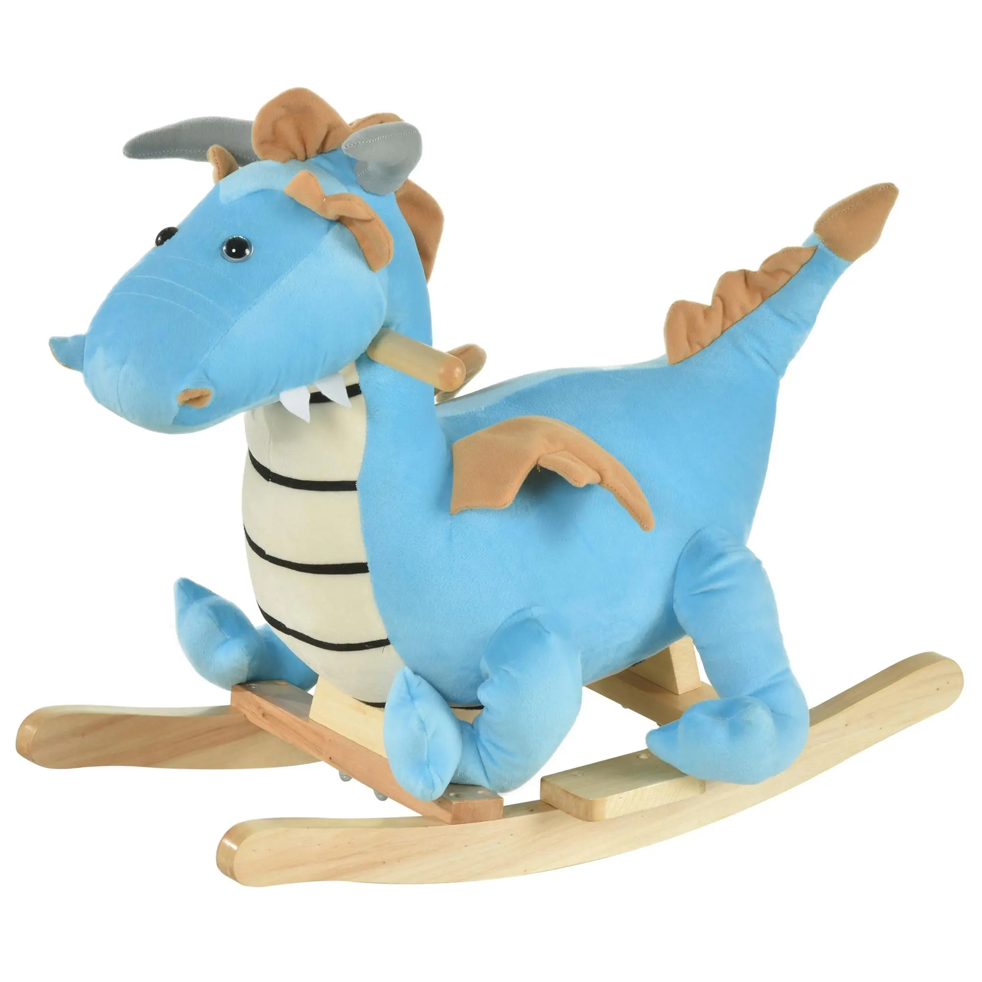 Qaba Kids Plush Ride-On Rocking Horse Toy Dinosaur Ride Rocking Chair with Realistic Sounds for18-36 Months, Blue