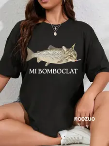 100% Cotton Bomboclat Fish Cat Meme Mi Bomboclat Silly Stupid Brainrot T-Shirt