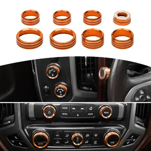 for Silverado Radio AC Control Knobs Cover Trim Rings Orange for Chevy Silverado Suburban GMC Sierra 2014-2018 Orange Interior Accessories 8pcs