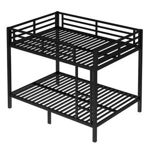 Metal Full over Full Bunk Bed for Teens and Adults Modern Design Space Saving Noise Reduced No Box Spring Needed Black 78x57x64.6 inches
