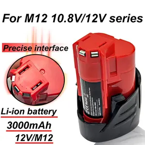 12V 3.0Ah Power Tool Battery, Rechargeable Power Tool Replace Battery, Professional Power Tool Accessories for Milwaukee M12, Lithium Battery Powered, Lithium Ion Replacement