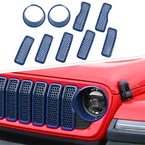 For 2024+ Jeep Wrangler JL/Gladiator JT Front Mesh Grille & Headlight Trim Ring Cover