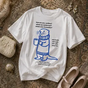 Women's Cute Cartoon Otter Print Short Sleeve T Shirt Soft Cotton Loose Fit Casual Summer Tops for Daily Wear Vacation Outfit Funny Graphic Tee Streetwear