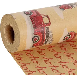 Reversible   Christmas Wrapping Paper, Classic  & HOHOHO Text Design for Christmas, Party, Holiday, Celebration, 17 Inch X 33