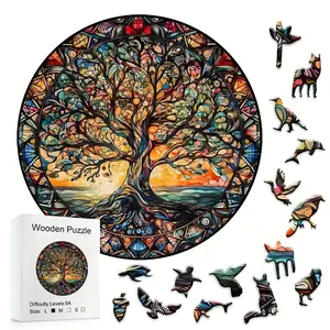 New Colorful Tree of Life Boxed Wooden Jigsaw Puzzle, High-Difficulty Challenge, Suitable for Company Gatherings, Family Gatherings, Fun Activity