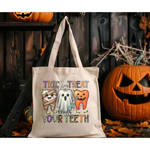 Halloween Tote Bag for Trick or Treating, Pumpkin Ghost Bat Canvas Bag, Candy Bag, Halloween Party Favor, Halloween Costume Favorite