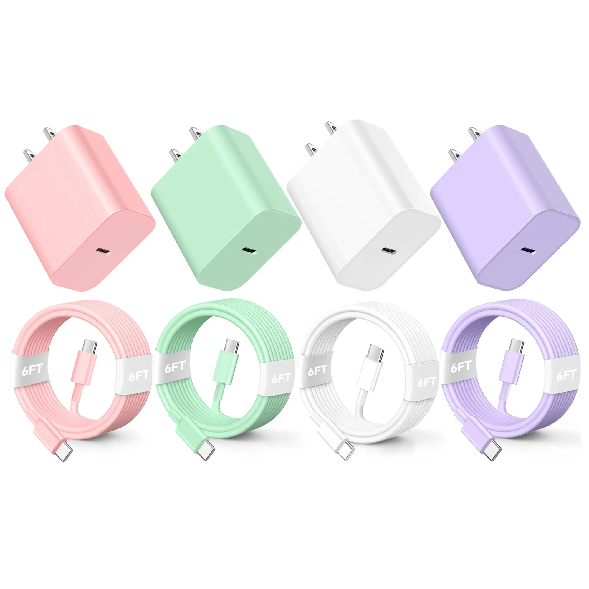 JAYUANONE 4-Pack Deal 20W Super Fast Charger Block with 6ft USB-C Cables, 20W Power, Compatible with iPhone 16/15 Pro/Plus/Max, Ipads Supported (Pro 12.9/11in, Air 5th Gen) Travel Charger