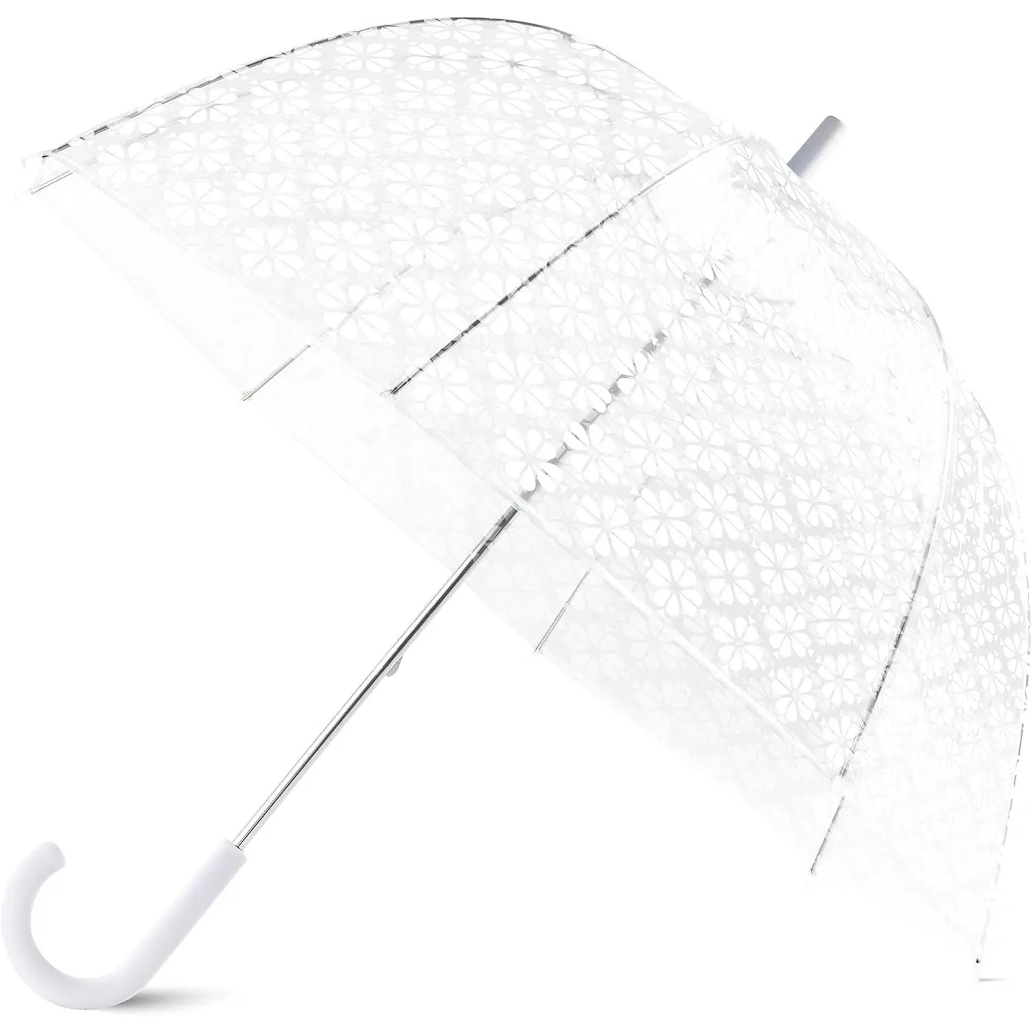 Clear Umbrella for Rain, Large Bubble Umbrella for Adults, White Spade Flower