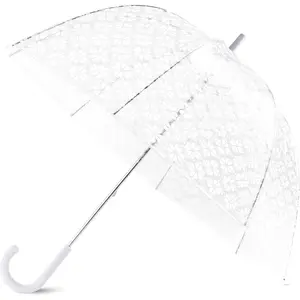 Clear Umbrella for Rain, Large Bubble Umbrella for Adults, White Spade Flower