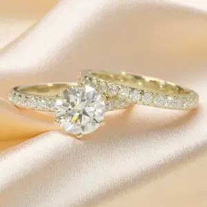 2pcs Set Exquisite 4 Prong Round Cubic Zirconia Couple Rings Engagement Wedding Anniversary Band Women Daily Travel Accessory Valentine Birthday Holiday Gift