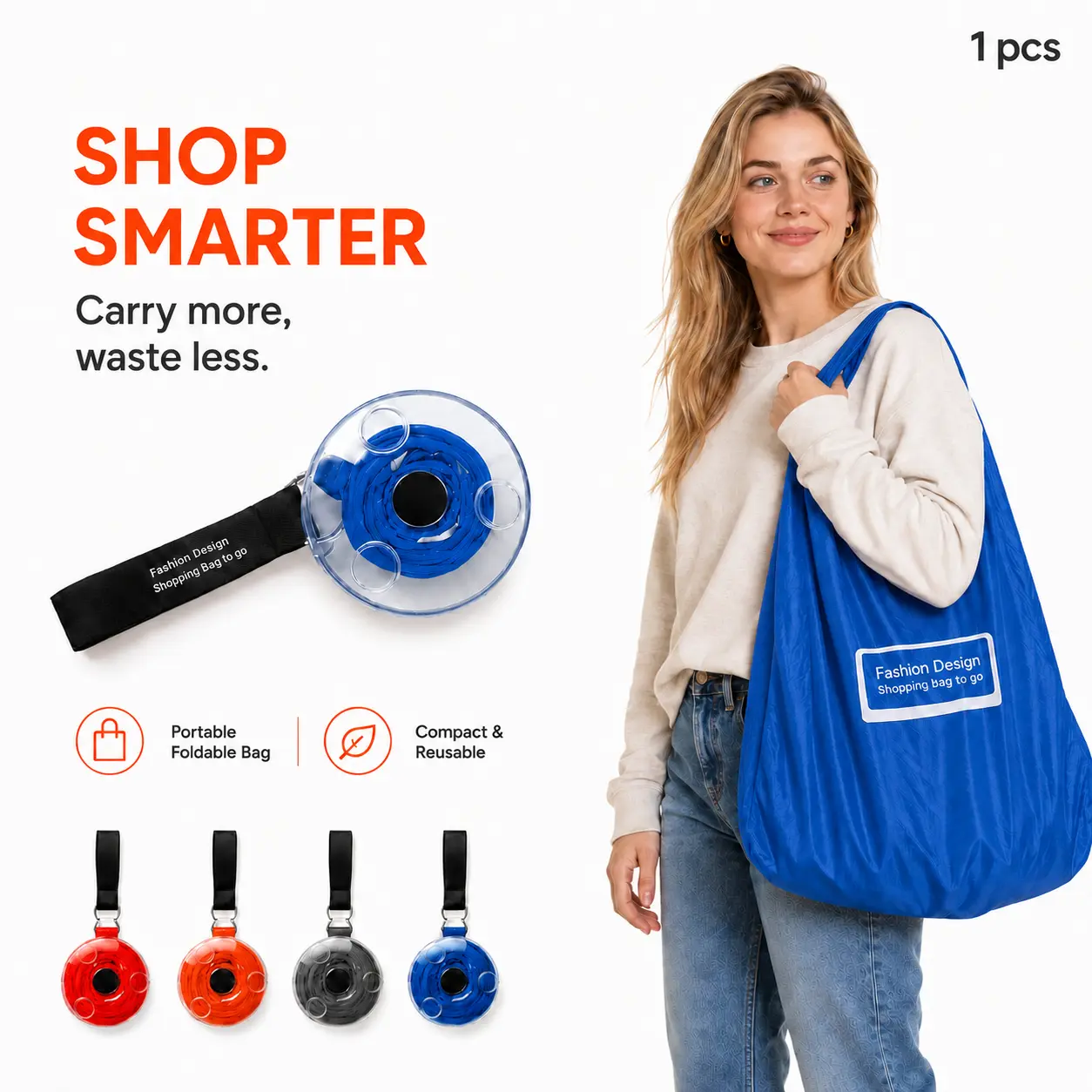 Foldable Reusable Nylon Shopping Bag - Portable Grocery Tote with Keychain Storage Case, Compact Large-Capacity Eco-Friendly Washable Bag for Supermarket, Travel, Outdoor Use