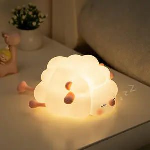 Soft Sleeping Sheep Silicine Lamp Decorative Night Light with USB Rechargeable Function, LED Lights with 3 Brightness Levels, Safe Timer for Kids, Ideal Gift Idea