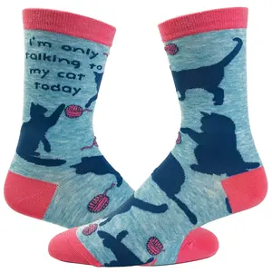 Women's I'm Only Talking to My Cat Today Sock Funny Pet Kitten Animal Footwear Funny Graphic Socks Comfortable Fitted Spandex Cotton