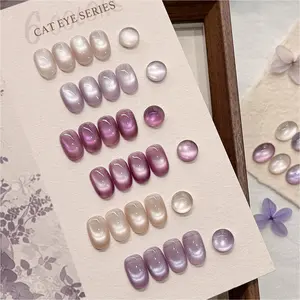 GAOY Purple Pink Cat Eye Gel Polish Kit with Magnet Christmas Gift Idea, 6 Colors Glitter Nail Polish Set, Summer Nail Art, Soak Off UV Cure Gel for DIY Manicure at Home and Salon