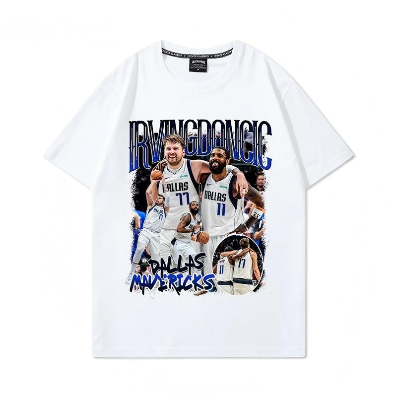 Basketball Mavericks Irving Doncic Printed Pure Cotton T-Shirt Short Sleeve Men's American Retro Casual Trend Summer Wear