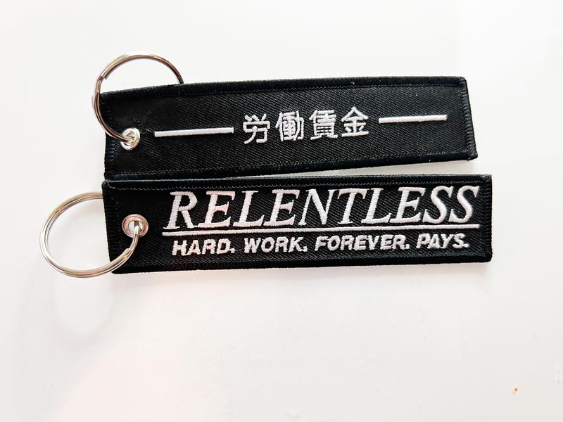 JDM Jet Tag Embroidered Keychain - Relentless Hard Work Forever Pays