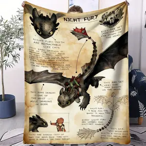 Night Fury Theme Blanket, Toothless Pattern, Perfect for Movie Fans' Office, Sofa, Nap Cover, Ideal Birthday Gift, Giftable Blankets