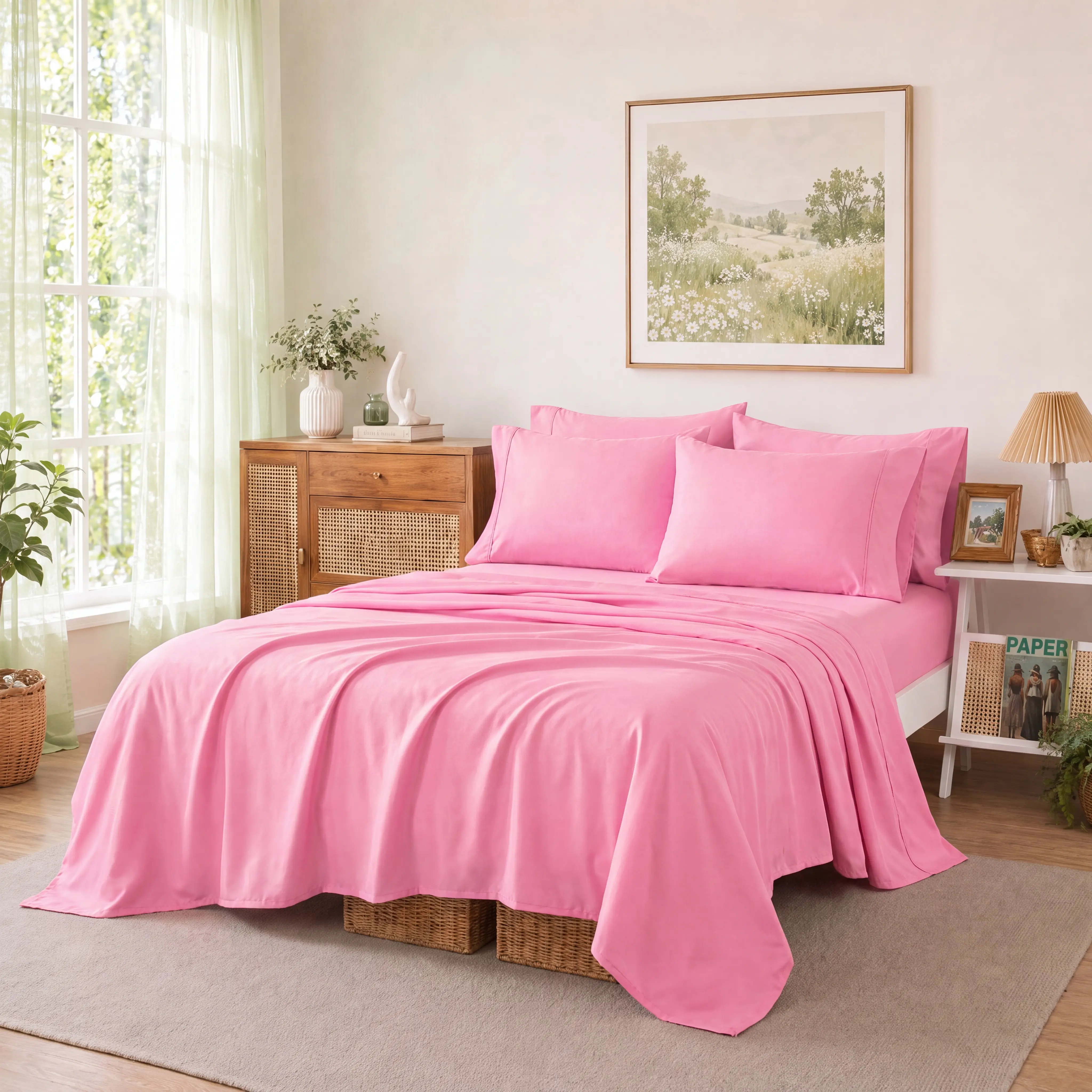 Cosybay Sheets Set Twin/ Twin Xl/Full/Queen/King Size, 4/6pcs Bed Sheets Set ( 1 Flat Sheet & 1 Fitted Sheet & 2/4 Pillowcases), Sleep for Hot Summer Nights, Wrinkle-Free, Luxury Hotel-Style Aesthetic, Halloween, Back to School, Dorm, Family Essential