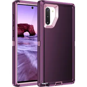 for Galaxy Note 10 Case,Shockproof 3-Layer Full Body Protection [Without Screen Protector] Rugged Heavy Duty High Impact Hard Cover ,Purple/Pink