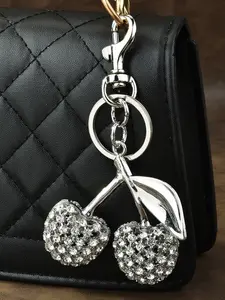 1 piece, sparkling cherry keychain, encrusted with rhinestones, fashionable handbag charm, single piece, stylish handbag accessory, Charming Cherry