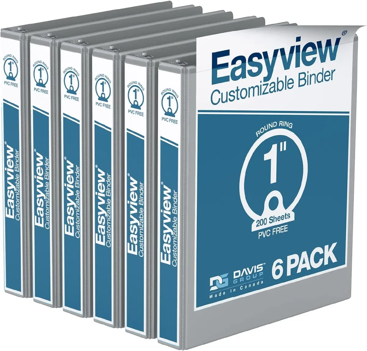 Davis Group 8411-07-06 Easyview Premium Round Ring Customizable View Binder, 6-Pack (Grey, 1') - Office Stationery & Supplies Custom Binders, Custom Binder Binders