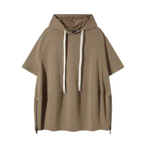 Oversized Short Sleeve Hoodie with Side Zipper | Casual Streetwear Pullover Top