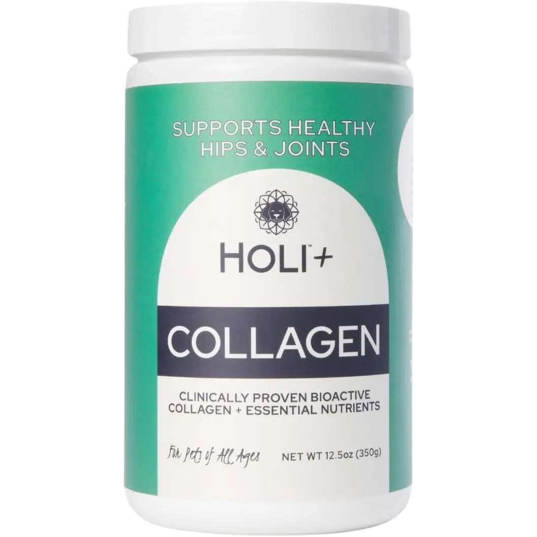 HOLI+ Collagen Supplement for Dogs - Hip and Joint Care Collagen Powder with Glucosamine and Hyaluronic Acid - Easy to Mix Functional Topper