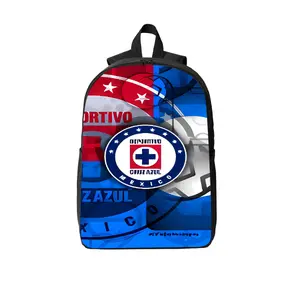 Cruz Azul Futbol Club 17" Laptop Backpack, Durable Polyester with Breathable Shoulder Straps, Two-Way Zippers & Side Pockets, Ideal for School, Travel & Mexican Soccer Fans