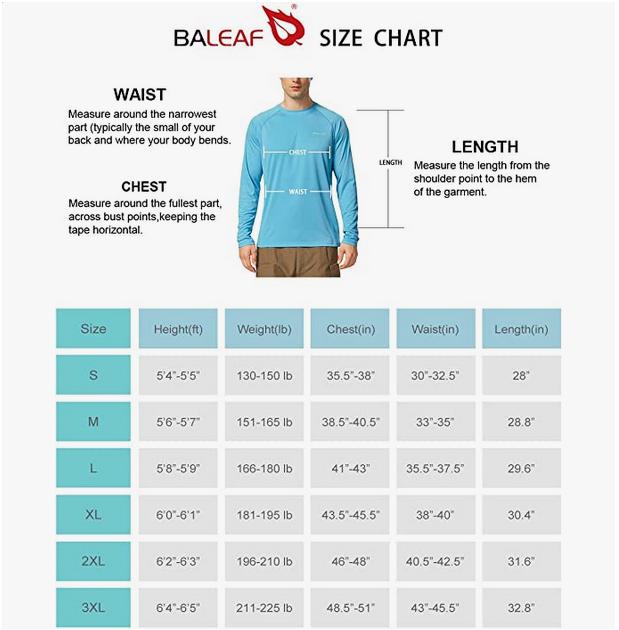 baleaf Men's Sun Protection Shirts UV SPF T-Shirts UPF 50+ Long Sleeve Rash Guard Fishing Running Quick Dry