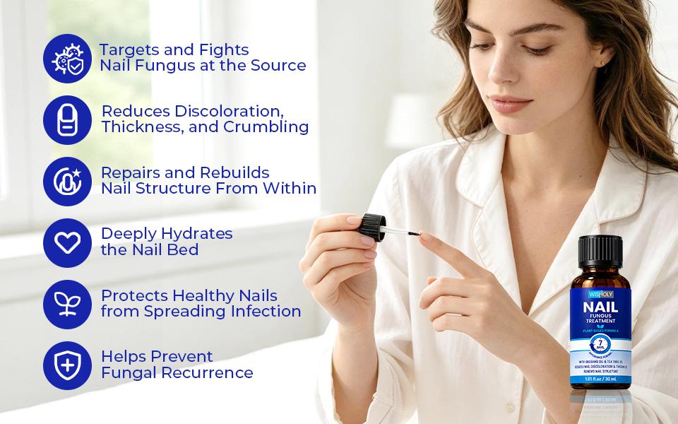 WISHOLY Nail Fungus Treatment for Toenail & Fingernail - Extra Strength Repair Liquid with 1% Tolnaftate, Tea Tree Oil & Oregano Oil - Restores Yellow, Thick & Damaged Nails - 1.01 fl oz