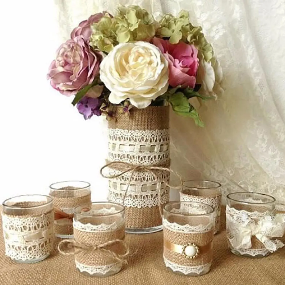 1Meter x 5CM 9 Rolls Jute Ribbon Lace Ribbon Linen Ribbon Burlap Jute Decoration 9 Rolls Retro Perfect DIY Crafts Wedding Party Home Decoration