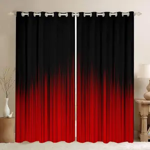 Red and Black Geometric Window Curtains,Ombre Boho Pattern Simple Gradient Design for Living Room Women Men,Modern Window Drapes Treatments,2 Panels