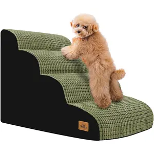 Dog Srairs for Small Dogs, 4-Step Dog Ramp for High Beds and Couch, Foam Dog Stairs with Durable Non-Slip Waterproof Fabric Cover, Sage Green Pet Stairs for Pets Joint