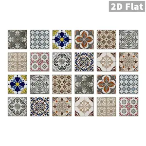 24pcs Vintage European Tile Stickers, Peel and Stick Floor & Wall Decals, Waterproof Removable Retro Floral Pattern, Kitchen Bathroom Home Decor