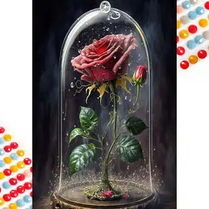 5D DIY Full Diamond Round Diamond Painting - Diamond Art Kit Glass Dome Rose Mosaic, Canvas - DIY Decorative Painting, Home Wall Decor, Perfect for Halloween and Christmas, Independence Day, Birthday and Anniversary Gifts, Diamond Painting Kits