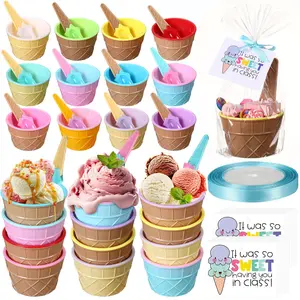 24/36 Sets End of School Year Gifts for Students Bulk, Plastic Bowls Cups Spoons with Summer Holiday Theme Cards 3D Ice Cream Shape Gift Boxes Bags Colored Ribbon, Graduation Party Ice Cream Party Favors Summer Birthday Prizes for Sundae Yogurt Pool Beach