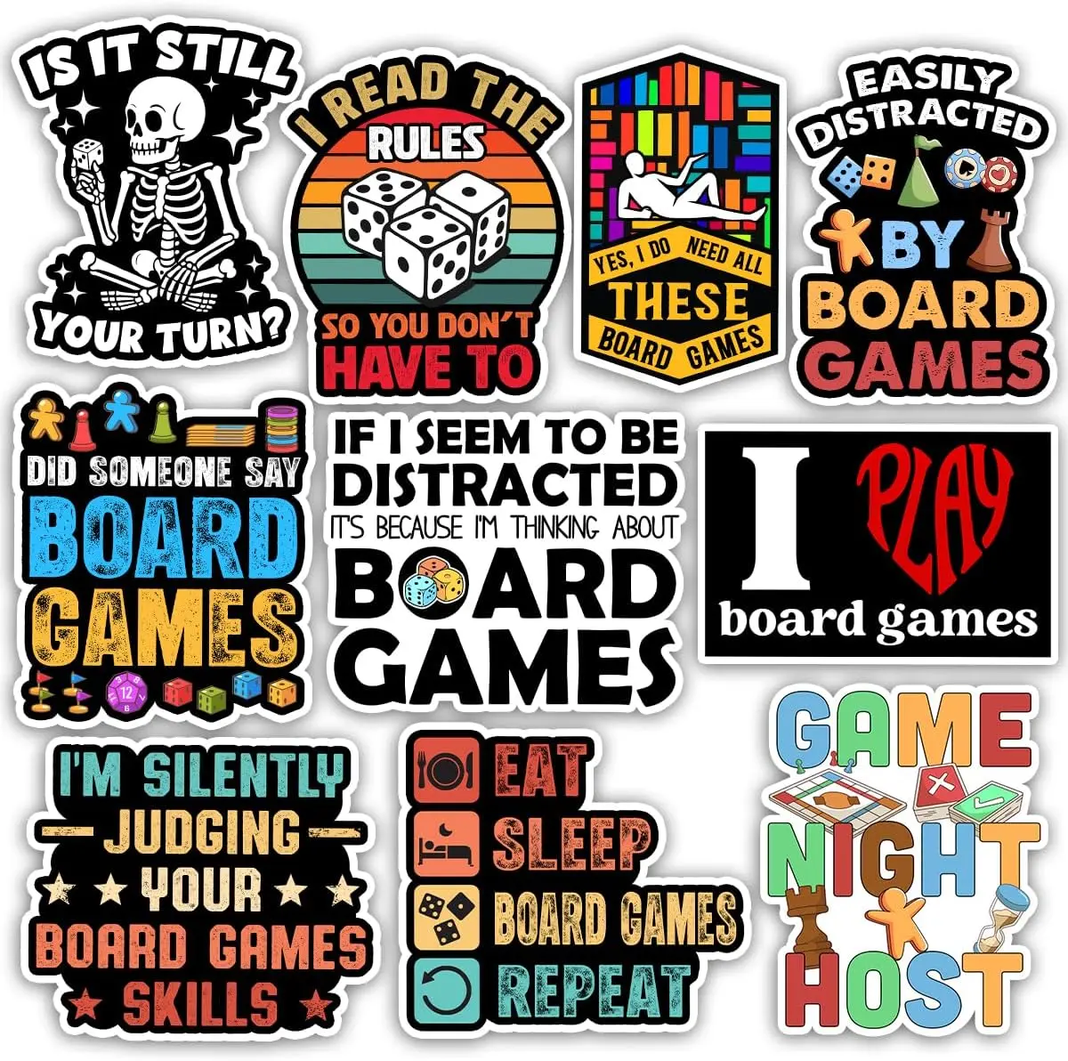 Board Games Sticker Pack, Board Gaming Sticker, Game Lover Gamer Gift, Gaming Night Host Party Decoration for Laptop Tablet Table Water Bottle Wall Helmet Car Truck Vehicles