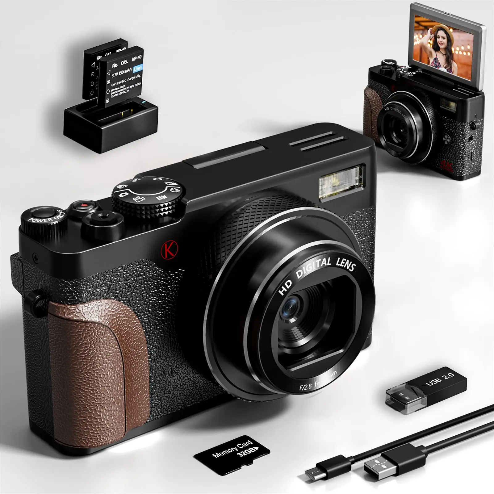 Digital Camera, Cameras for Photography,56MP&4K Video Camera, 18X Zoom Vlogging Camera for YouTube, Portable Compact Small Camera with 2 Batteries, Digital Point and Shoot Camera with Beauty Function