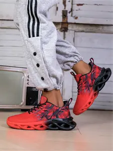 Women's White-Black Gradient Printed Blade Large Sole Breathable Mesh Professional Athletic Running Shoes Workout Sneakers
